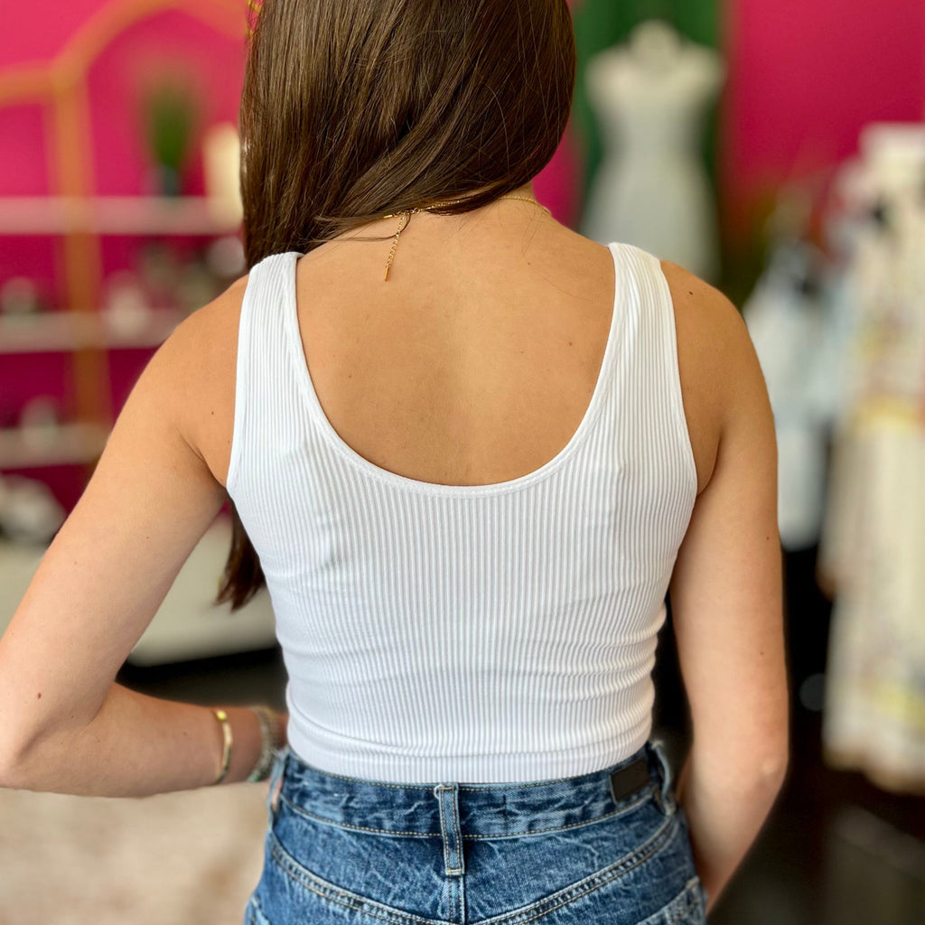 White Reversible Neckline Seamless Tank