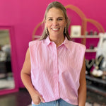 Light Pink & White Striped Crystal Top