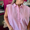Light Pink & White Striped Crystal Top