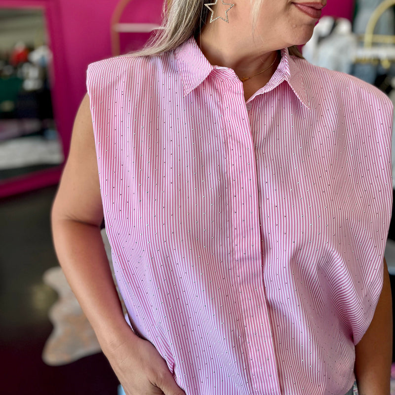 Light Pink & White Striped Crystal Top