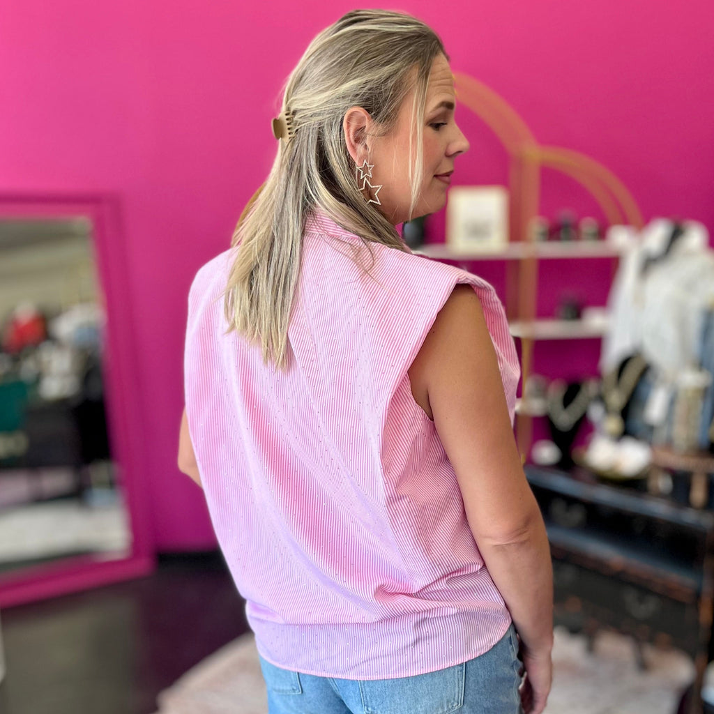 Light Pink & White Striped Crystal Top