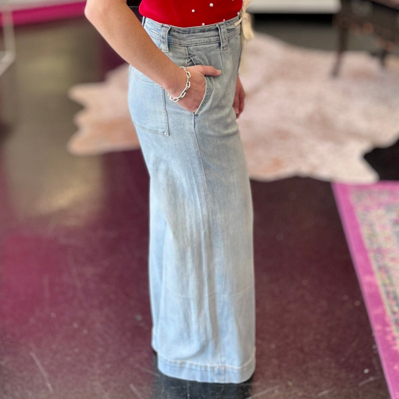 Denim Drawstring Wide Leg Jeans