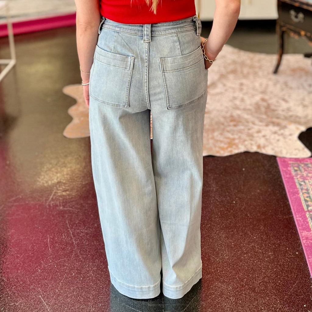 Denim Drawstring Wide Leg Jeans