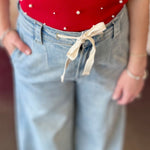 Denim Drawstring Wide Leg Jeans
