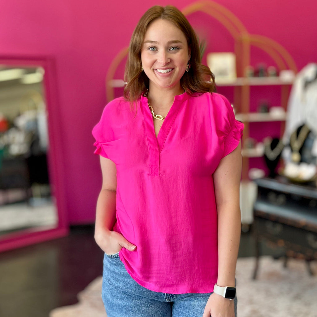 Hot Pink Pleated Waist Top