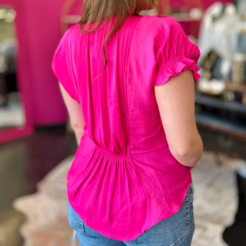 Hot Pink Pleated Waist Top
