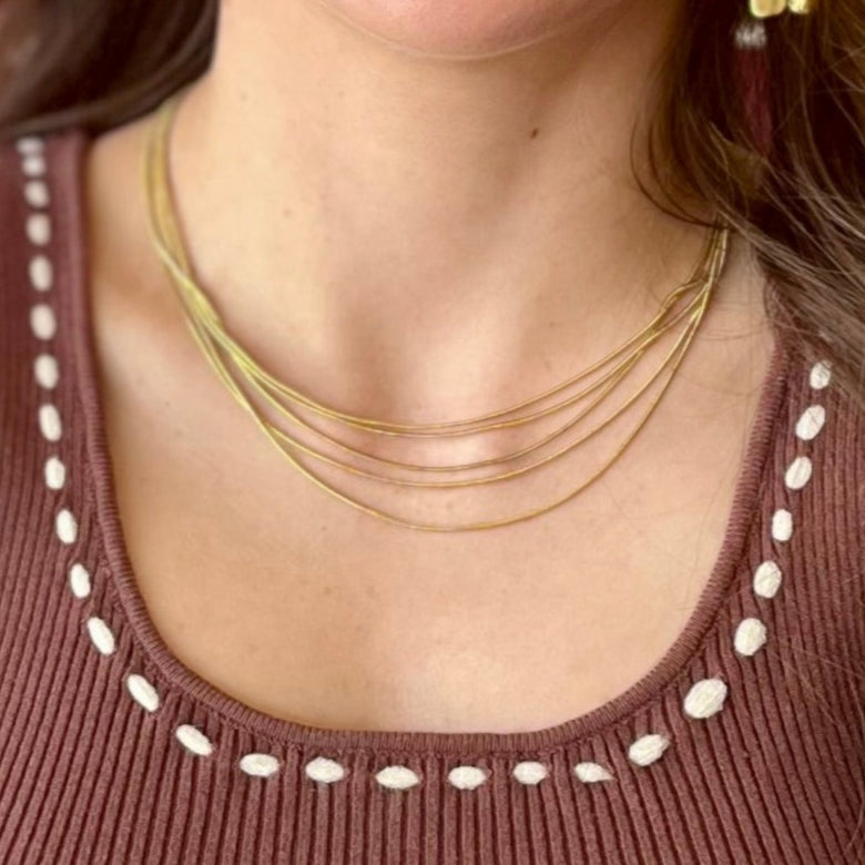 Gold 5 Strand Layering Necklace - Water Resistant
