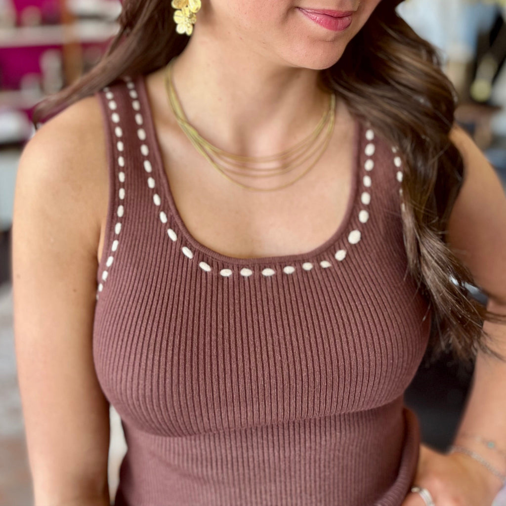 Brown Whipstich Ribbed Tank