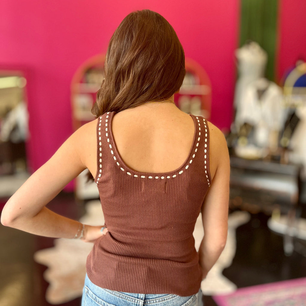 Brown Whipstich Ribbed Tank