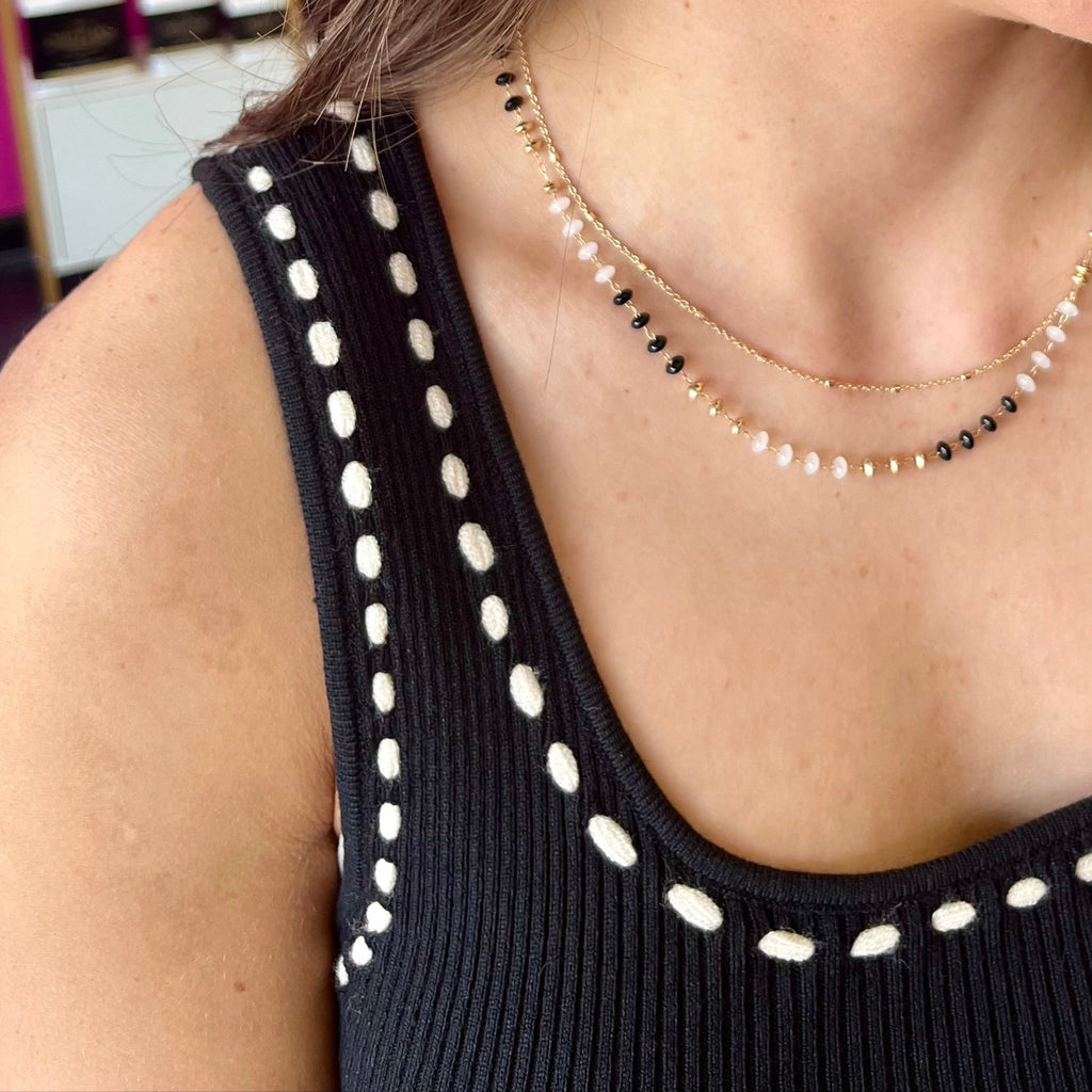 Black Whipstich Ribbed Tank