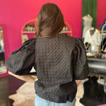 Black Textured Puff Sleeve Top