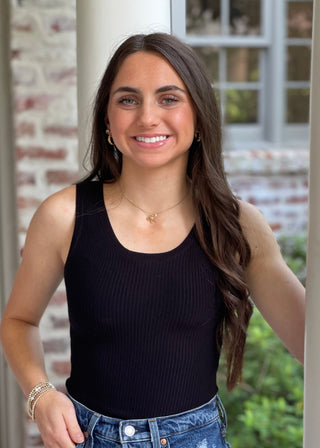 Black Ribbed Sleeveless Bodysuit