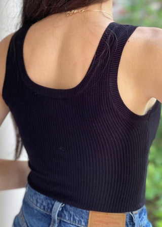 Black Ribbed Sleeveless Bodysuit