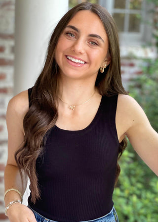 Black Ribbed Sleeveless Bodysuit