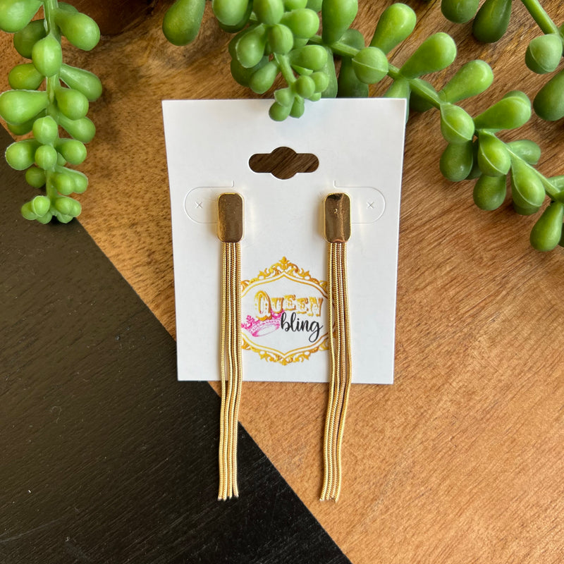 Gold Rectangle Skinny Dangle Earrings