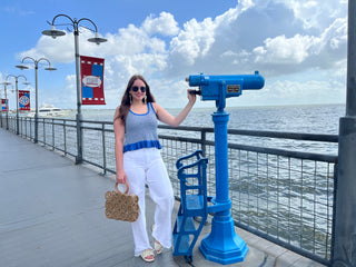 Blue Striped Knit Ruffle Top