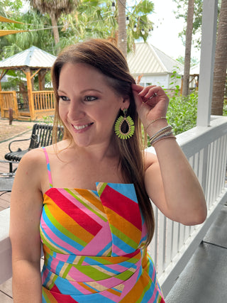 Lime Green Raffia Teardrop Earrings