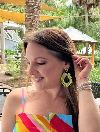 Lime Green Raffia Teardrop Earrings