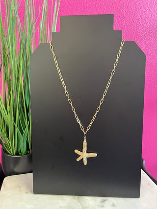 Gold & Crystal Starfish Chain Link Necklace