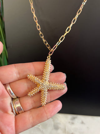 Gold & Crystal Starfish Chain Link Necklace