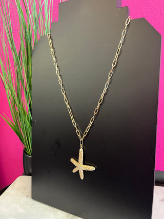 Gold & Crystal Starfish Chain Link Necklace