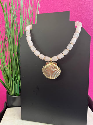 Pink Bead & Gold SeaShell Necklace
