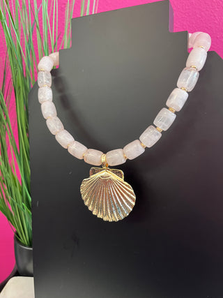 Pink Bead & Gold SeaShell Necklace
