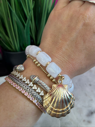 White Acrylic Bead & Gold Shell Bracelet
