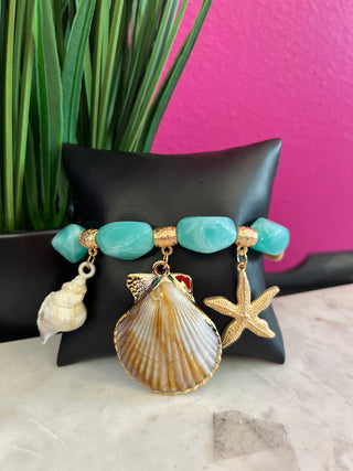 Turq & Gold Beach Charm Bracelet