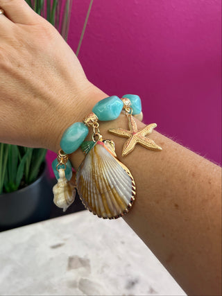 Turq & Gold Beach Charm Bracelet