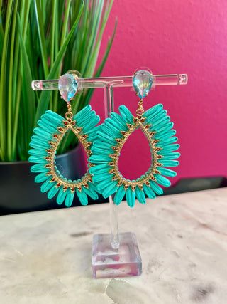 Turquoise Raffia Teardrop Earrings