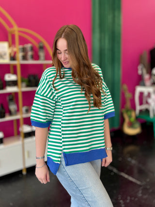 Green Striped Oversized Top