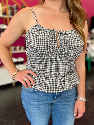 Black & White Gingham Peplum Top