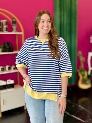 Blue Striped Oversized Top