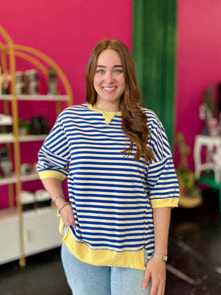 Blue Striped Oversized Top