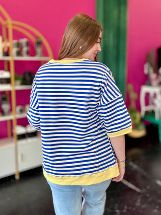Blue Striped Oversized Top