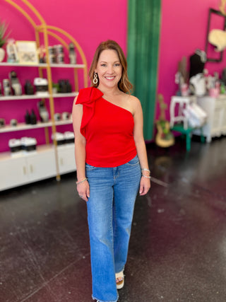 Red Ruffle 1 Shoulder Top