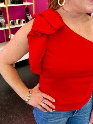 Red Ruffle 1 Shoulder Top