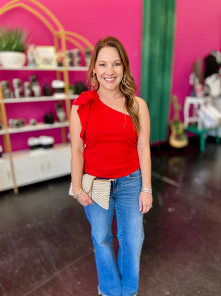Red Ruffle 1 Shoulder Top