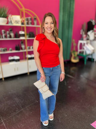 Red Ruffle 1 Shoulder Top