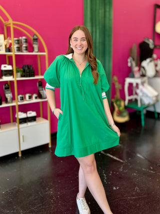 Green Half Zip Collared Dress