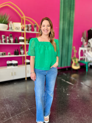 Kelly Green Striped Organza Top