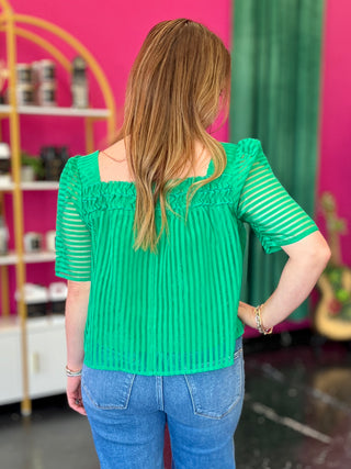 Kelly Green Striped Organza Top