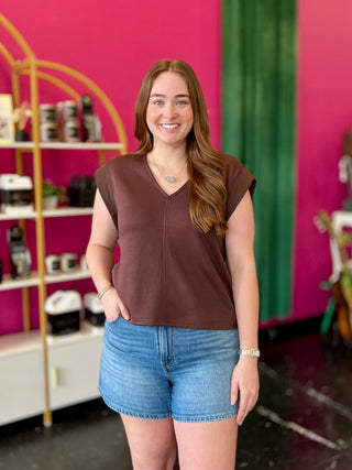 Brown Super Soft Scuba VNeck Top