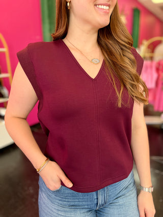 Maroon Super Soft Scuba VNeck Top