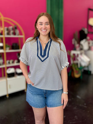 Indigo Striped Dolman Top