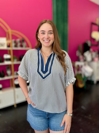 Indigo Striped Dolman Top
