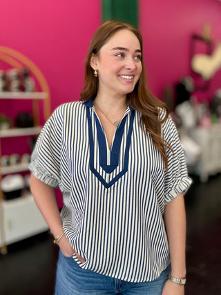 Indigo Striped Dolman Top