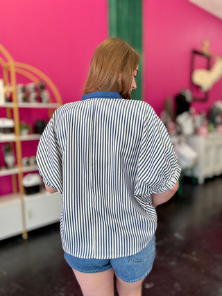 Indigo Striped Dolman Top
