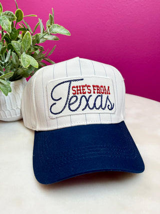 She's From Texas Navy Pinstriped Baseball Hat